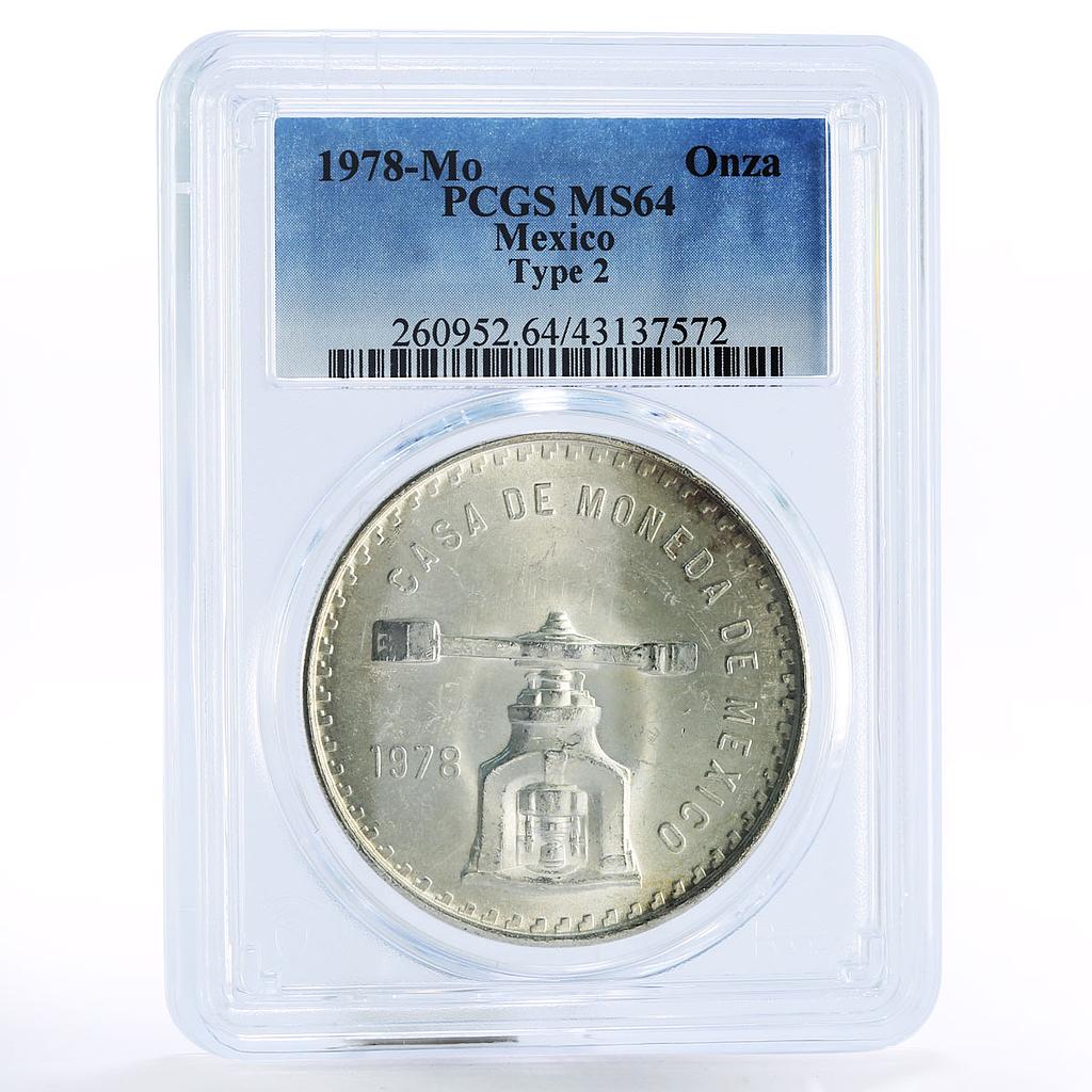 Mexico 1 onza Type 2 Scales MS64 PCGS silver coin 1978