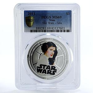 Niue 1 dollar Star Wars series Princess Leia MS69 PCGS colored copper coin 2011