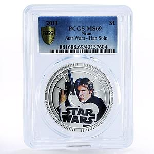 Niue 1 dollar Star Wars series Han Solo MS69 PCGS colored copper coin 2011