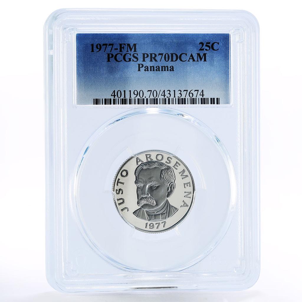 Panama 25 centesimos Statesman Justo Arosemena PR70 PCGS proof nickel coin 1977