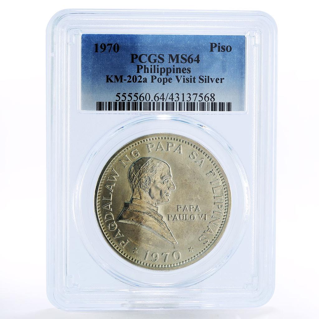 Philippines 1 piso Pope Paul VI Visit MS64 PCGS silver coin 1970