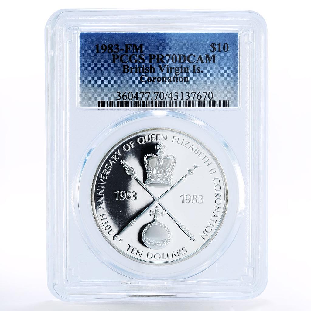 British Virgin Islands 10 dollars Queen Elizabeth II PR70 PCGS silver coin 1983
