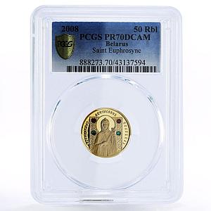 Belarus 50 rubles Saint Euphrosyne Faith Religion PR70 PCGS gold coin 2008