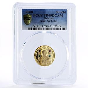 Belarus 50 rubles Saint Nicholas Faith Religion PR69 PCGS gold coin 2008