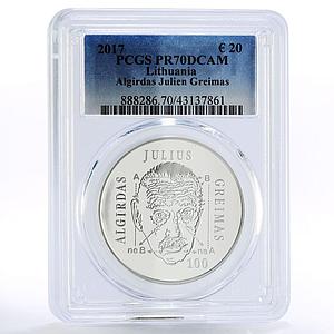Lithuania 20 euro Centennial of Algirdas Greimas PR70 PCGS silver coin 2017
