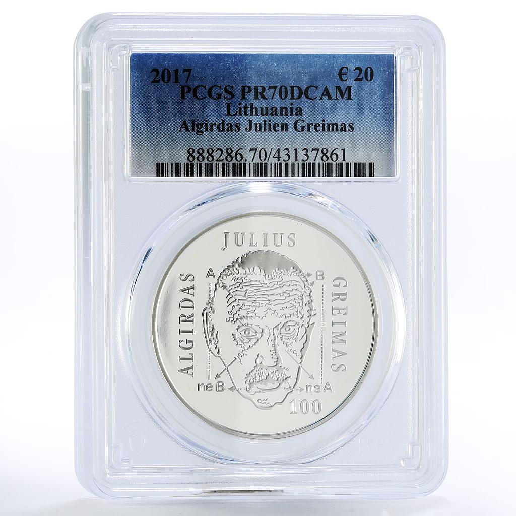 Lithuania 20 euro Centennial of Algirdas Greimas PR70 PCGS silver coin 2017