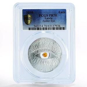 Latvia 1 lats Amber Eye Art PR70 PCGS silver coin 2010