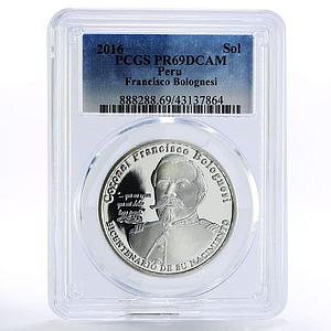 Peru 1 sol 200th Anniversary of Francisco Bolognesi PR69 PCGS silver coin 2016