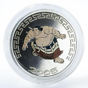 Mongolia 500 togrog Japanese Sumo Wrestler Shiranui colored silver coin 2005