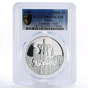 Poland 100000 zlotych Solidarity City View PR67 PCGS silver coin 1990