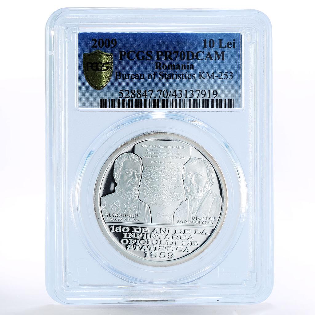 Romania 10 lei 150 Years of the Bureau of Statistics PR70 PCGS silver coin 2009