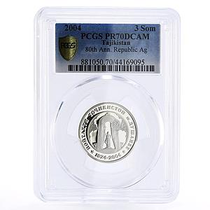 Tajikistan 3 somoni 80th Anniversary of Dushanbe City PR70 PCGS silver coin 2004