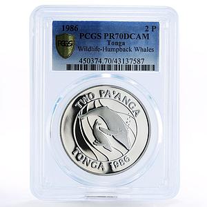 Tonga 2 paanga Endangered Wildlife Whales PR70 PCGS silver coin 1986