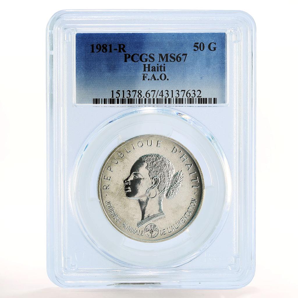 Haiti 50 gourdes FAO Woman MS67 PCGS silver coin 1981