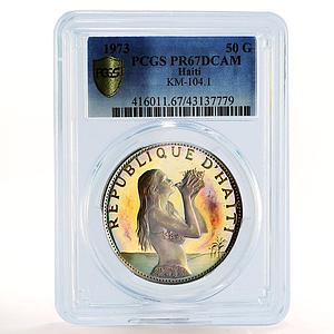 Haiti 50 gourdes The Mermaid PR67 PCGS Rainbow Reflectivity silver coin 1973