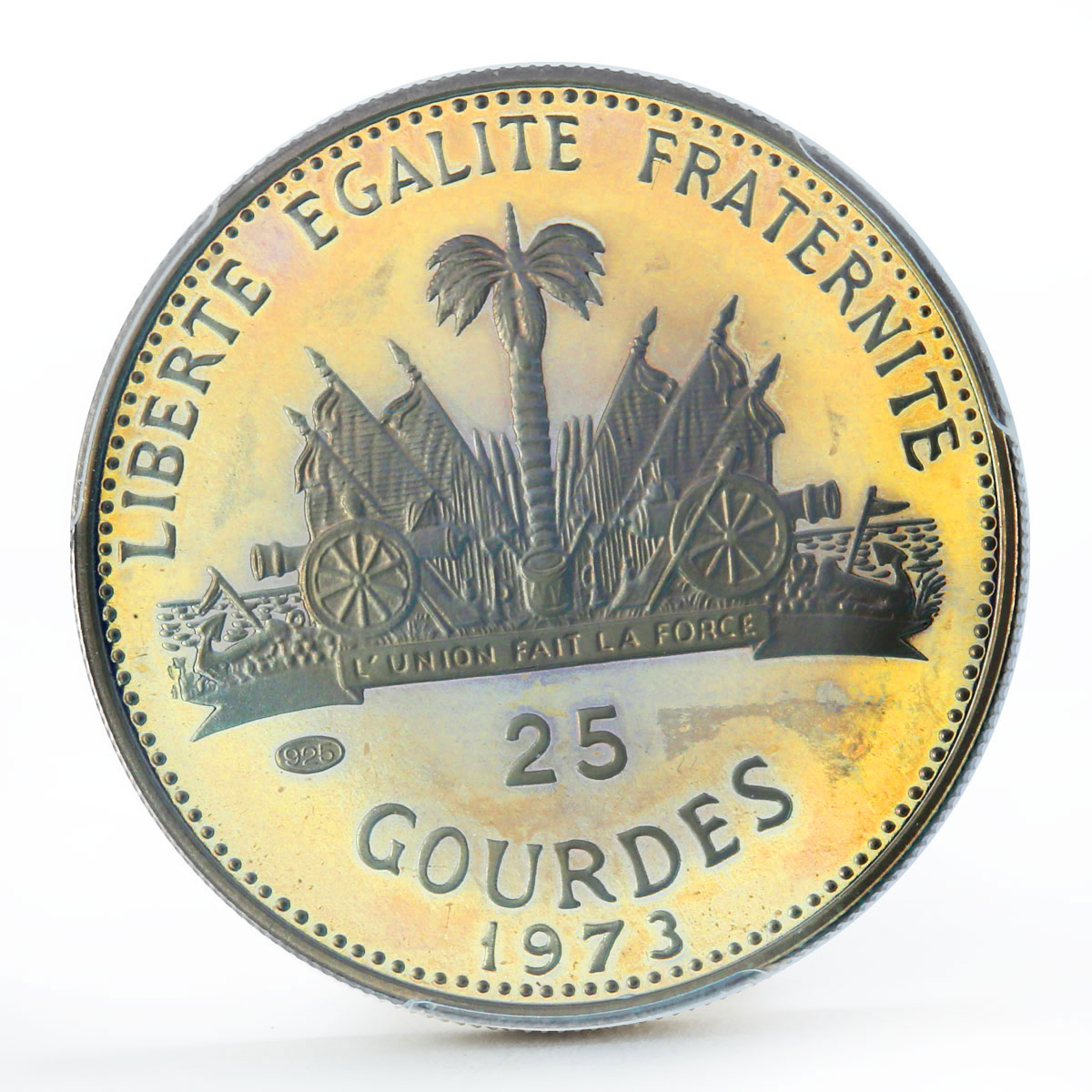 Haiti 25 gourdes Columbus PR67 PCGS Rainbow Reflectivity silver coin 1973