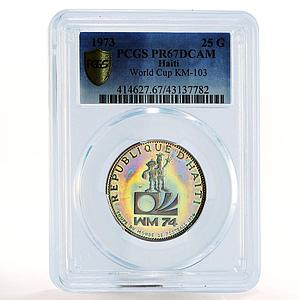 Haiti 25 gourdes Football World Cup PR67 PCGS Rainbow Reflect silver coin 1973