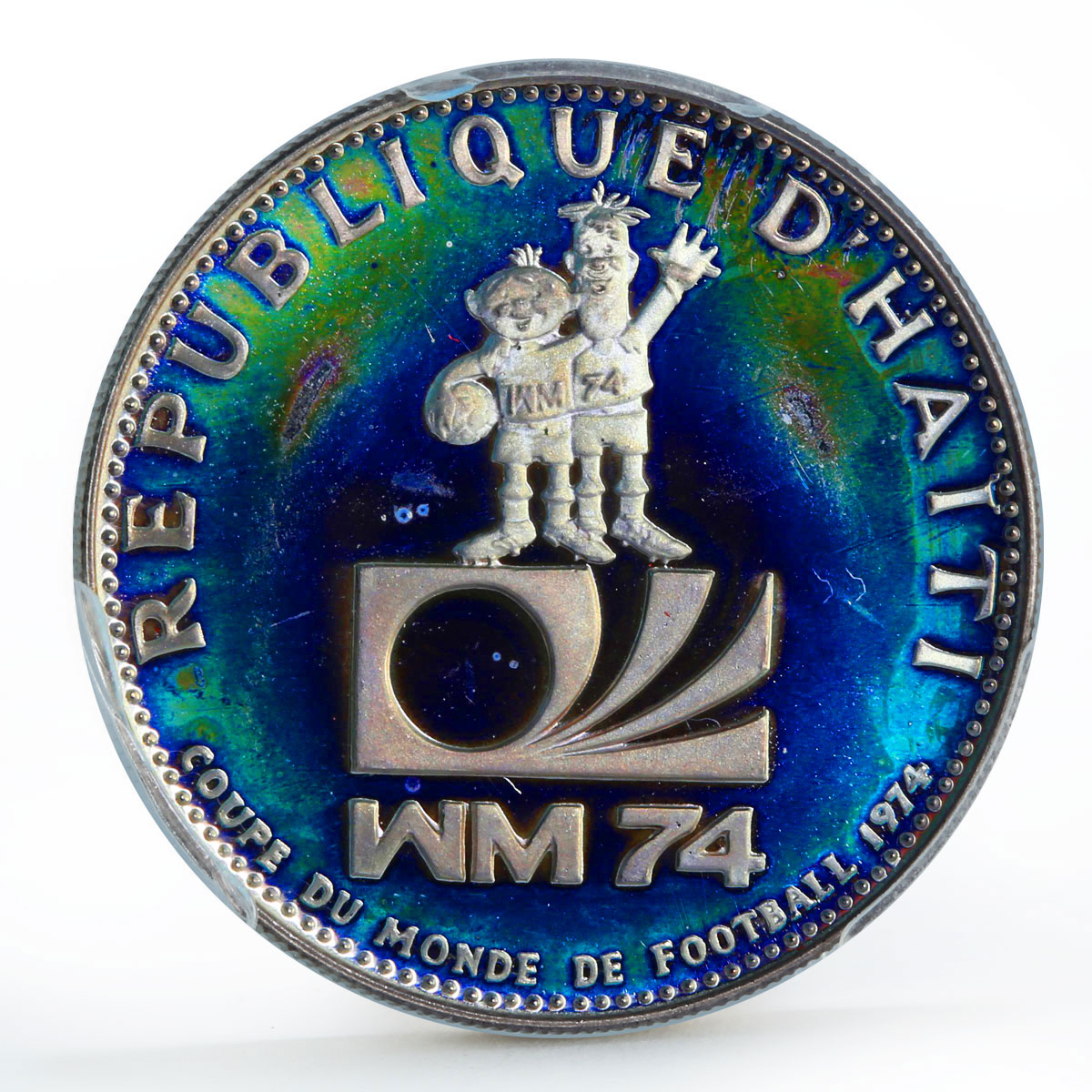 Haiti 25 gourdes Football World Cup PR67 PCGS Rainbow Reflect silver coin 1973