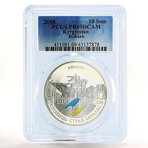 Kyrgyzstan 10 som EurAsEC Capitals Bishkek PR69 PCGS silver coin 2008