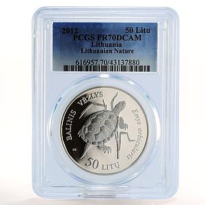 Lithuania 50 litu Endangered Wildlife Turtle PR70 PCGS silver coin 2012