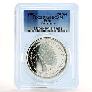 Peru 20 sol Centennial of Nacimiento of Cesar Vallejo PR69 PCGS silver coin 1992