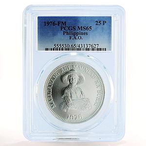 Philippines 25 piso FAO Food Day Woman Holding Grain MS65 PCGS silver coin 1976