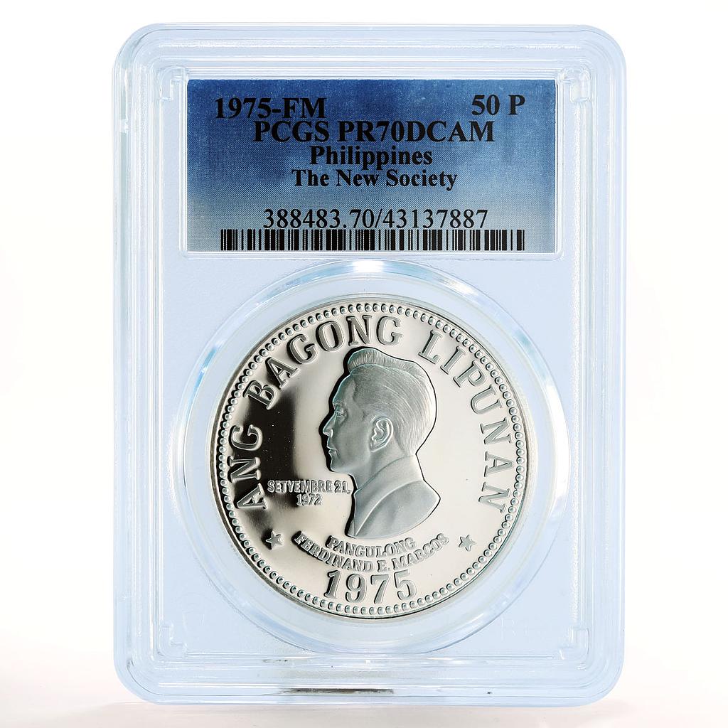 Philippines 50 piso Ferdinand Marcos PR70 PCGS silver coin 1975