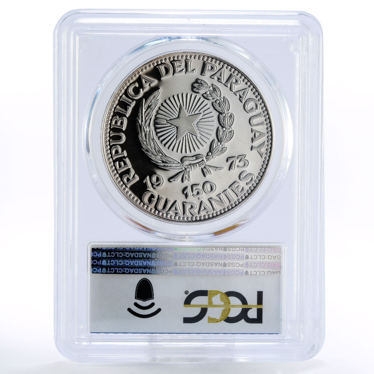 Paraguay 150 guaranies Francisco Solano Lopez arms PR69 PCGS silver coin 1973