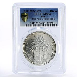 Iraq 1 dinar 25th Anniversary of Central Bank MS64 PCGS silver coin 1972