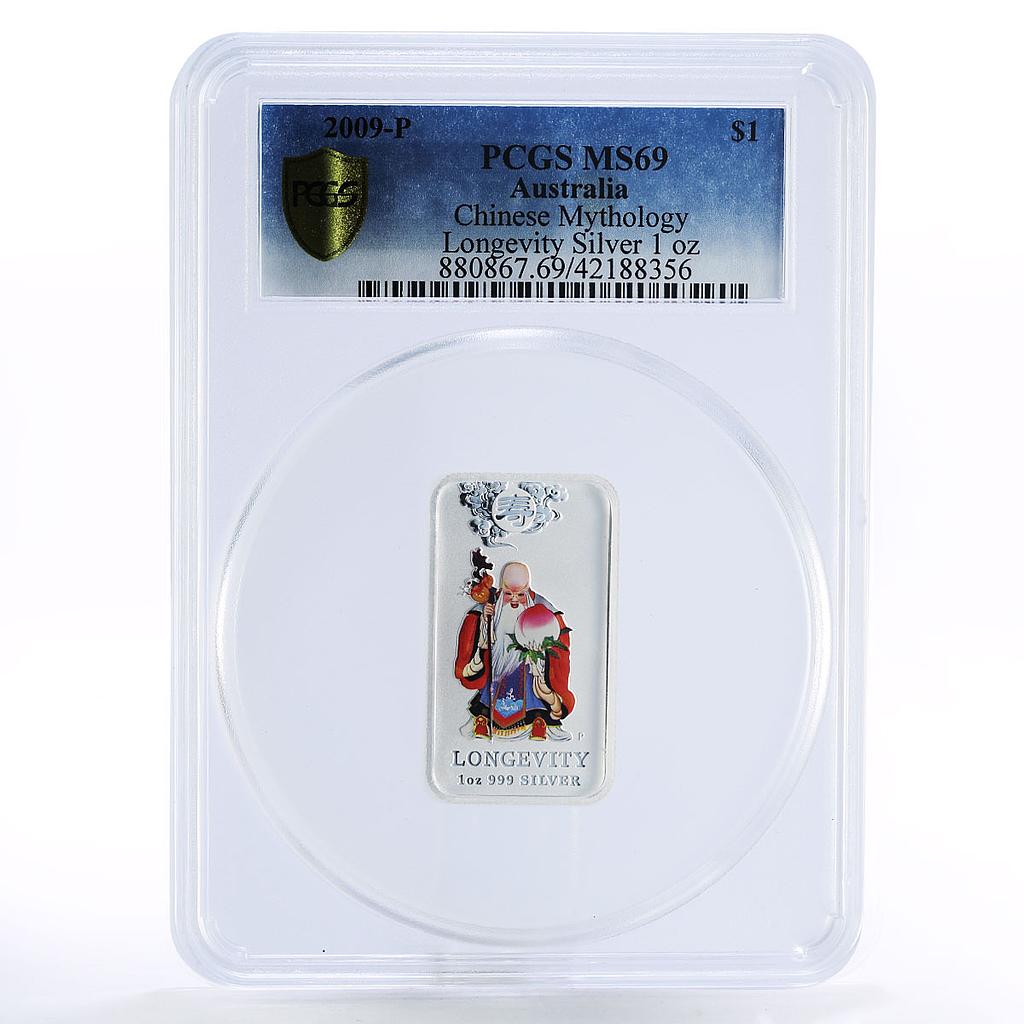 Australia 1 dollar Chinese Mythology series Longevity MS69 PCGS silver coin 2009