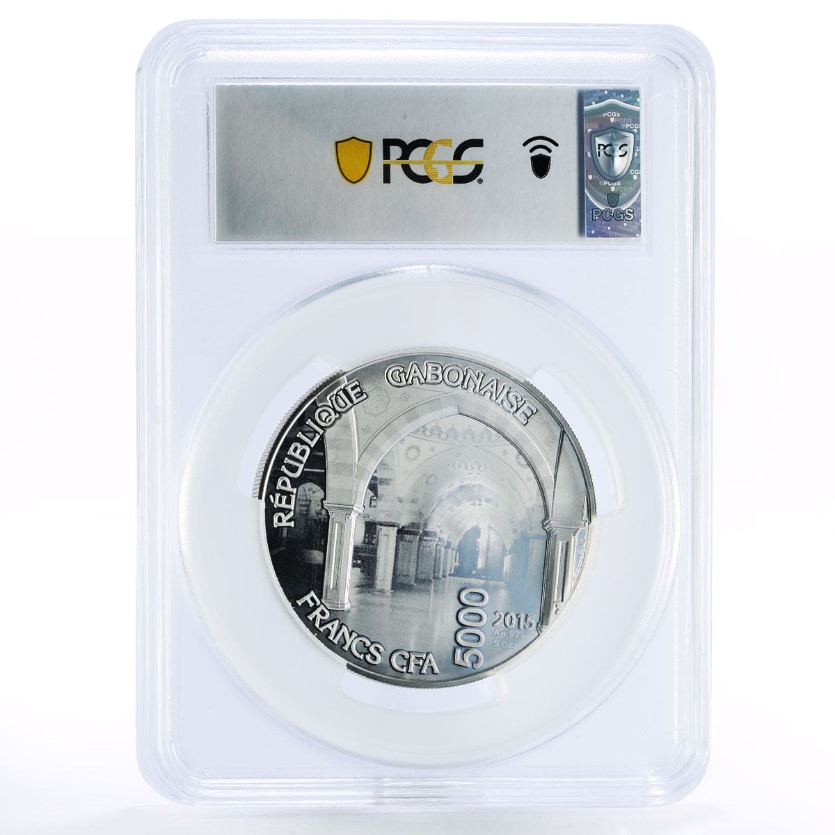 Gabon 5000 francs Mosque Heart of Chechnya Kadyrov PR69 PCGS silver coin 2015