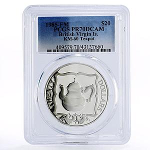 British Virgin Islands 20 dollars Teapot PR70 PCGS silver coin 1985