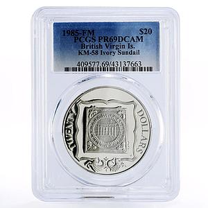 British Virgin Islands 20 dollars Ivory Sundial PR69 PCGS proof silver coin 1985