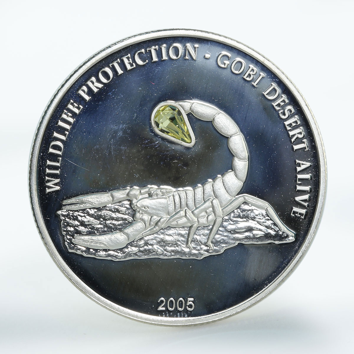 Mongolia 500 tugriks Scorpion Wildlife Protection colour silver proof coin 2005