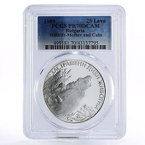 Bulgaria 25 leva Endangered Wildlife Bears Forest PR70 PCGS silver coin 1989