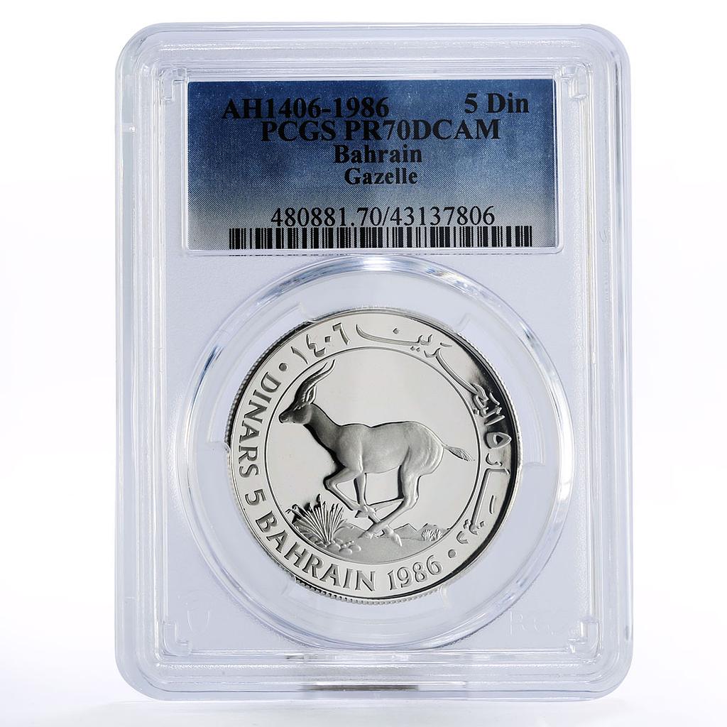 Bahrain 5 dinars World Wildlife Fund series Gazelle PR70 PCGS silver coin 1986