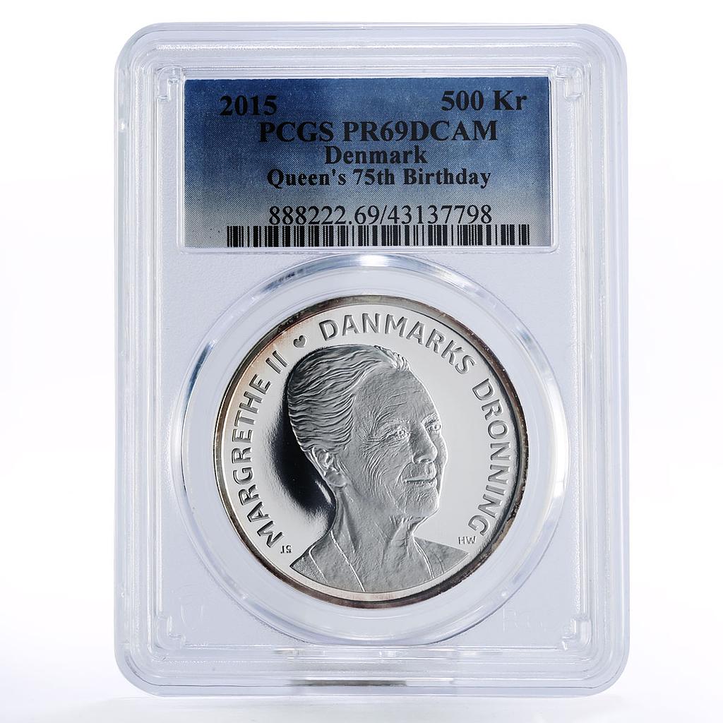 Denmark 500 kroner 75th Birthday Queen Margrethe II PR69 PCGS silver coin 2015