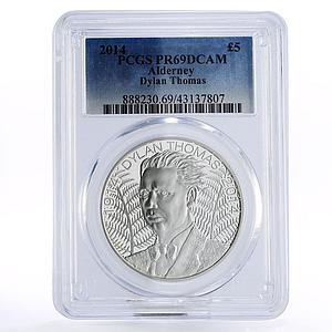 Alderney 5 pounds Centennial of Poet Dylan Thomas PR69 PCGS silver coin 2014