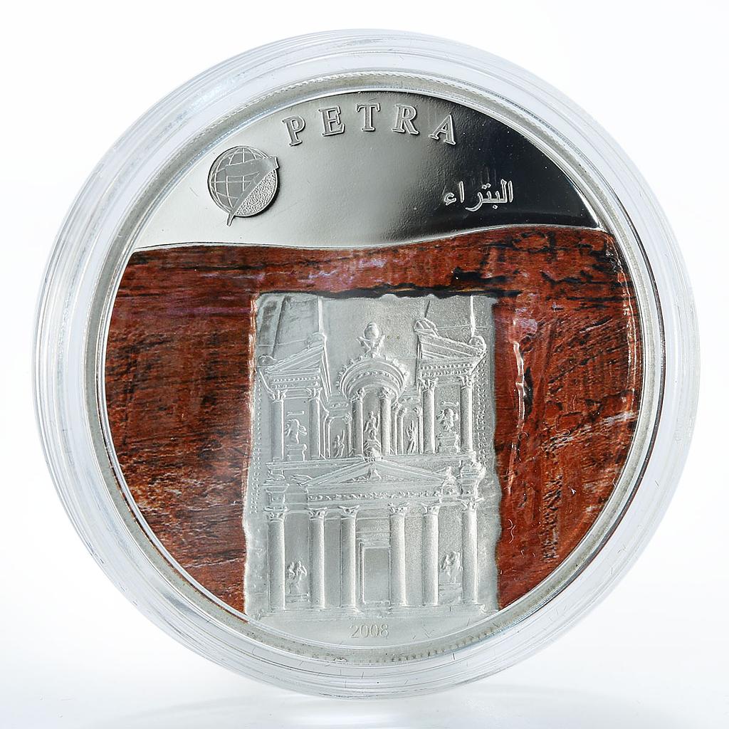 Mongolia 500 togrog New 7 Wonders series Petra City Temple silver coin 2008