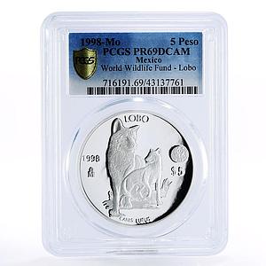 Mexico 5 pesos World Wildlife Fund Wolf Lobo PR69 PCGS proof silver coin 1998