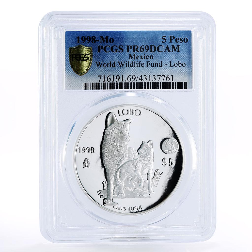 Mexico 5 pesos World Wildlife Fund Wolf Lobo PR69 PCGS proof silver coin 1998