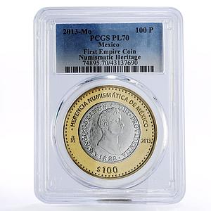Mexico 100 pesos Numismatic Heritage 1st Empire Coin PL70 PCGS bimetal coin 2013