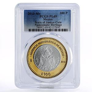 Mexico 100 pesos Numismatic Heritage Justice Coin PL69 PCGS bimetal coin 2013