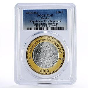 Mexico 100 pesos Numismatic Heritage Republic 8R PL69 PCGS bimetal coin 2013