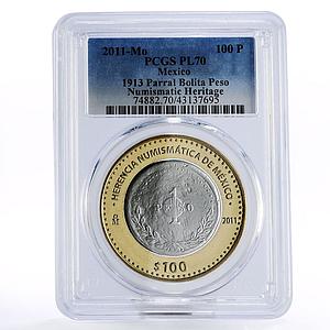 Mexico 100 pesos Numismatic Heritage Bolita Peso PL70 PCGS bimetal coin 2011
