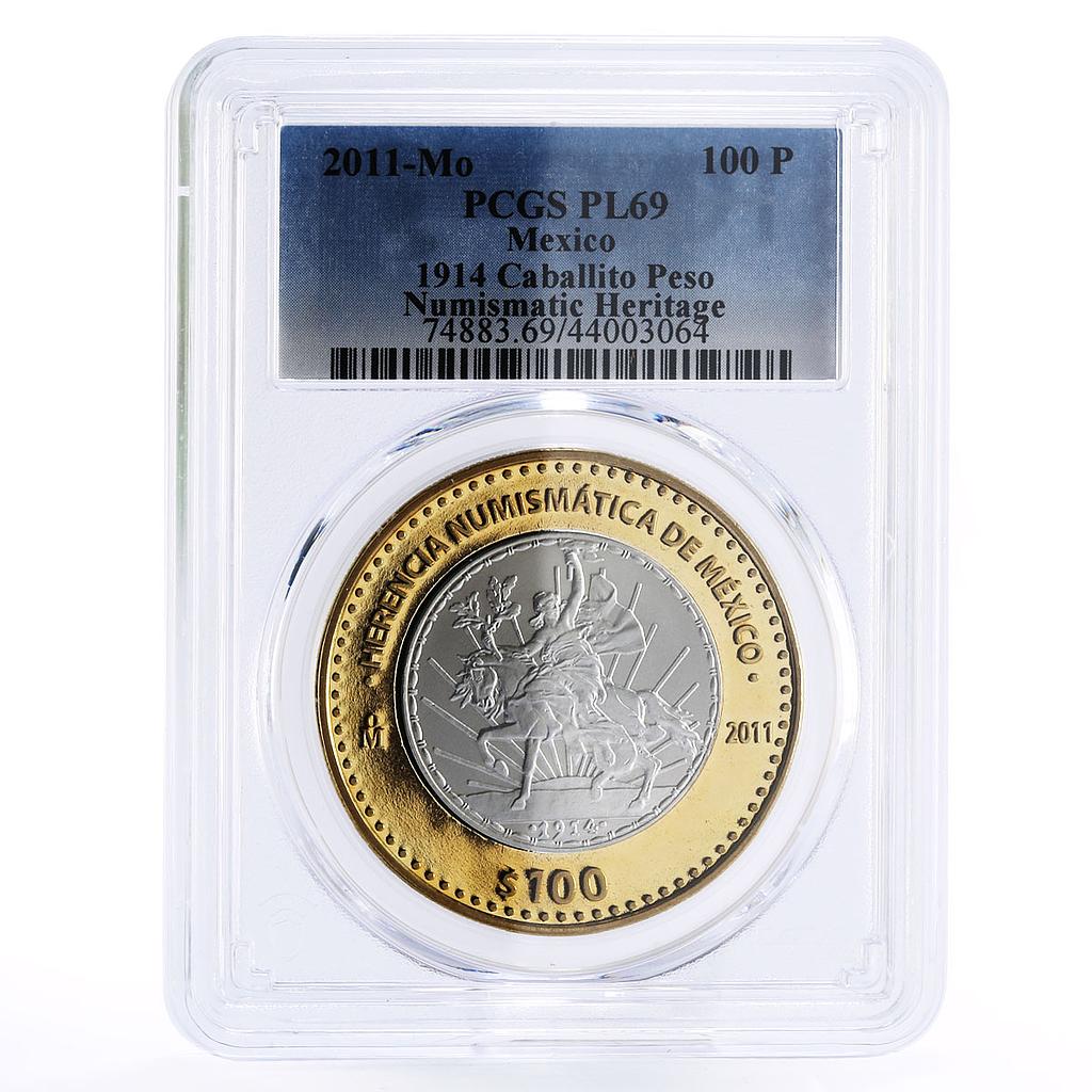 Mexico 100 pesos Numismatic Heritage Caballito Peso PL69 PCGS bimetal coin 2011