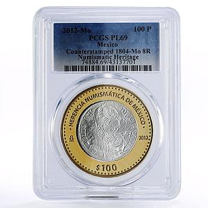 Mexico 100 pesos Numismatic Heritage 1804 8 Reales PL69 PCGS bimetal coin 2012