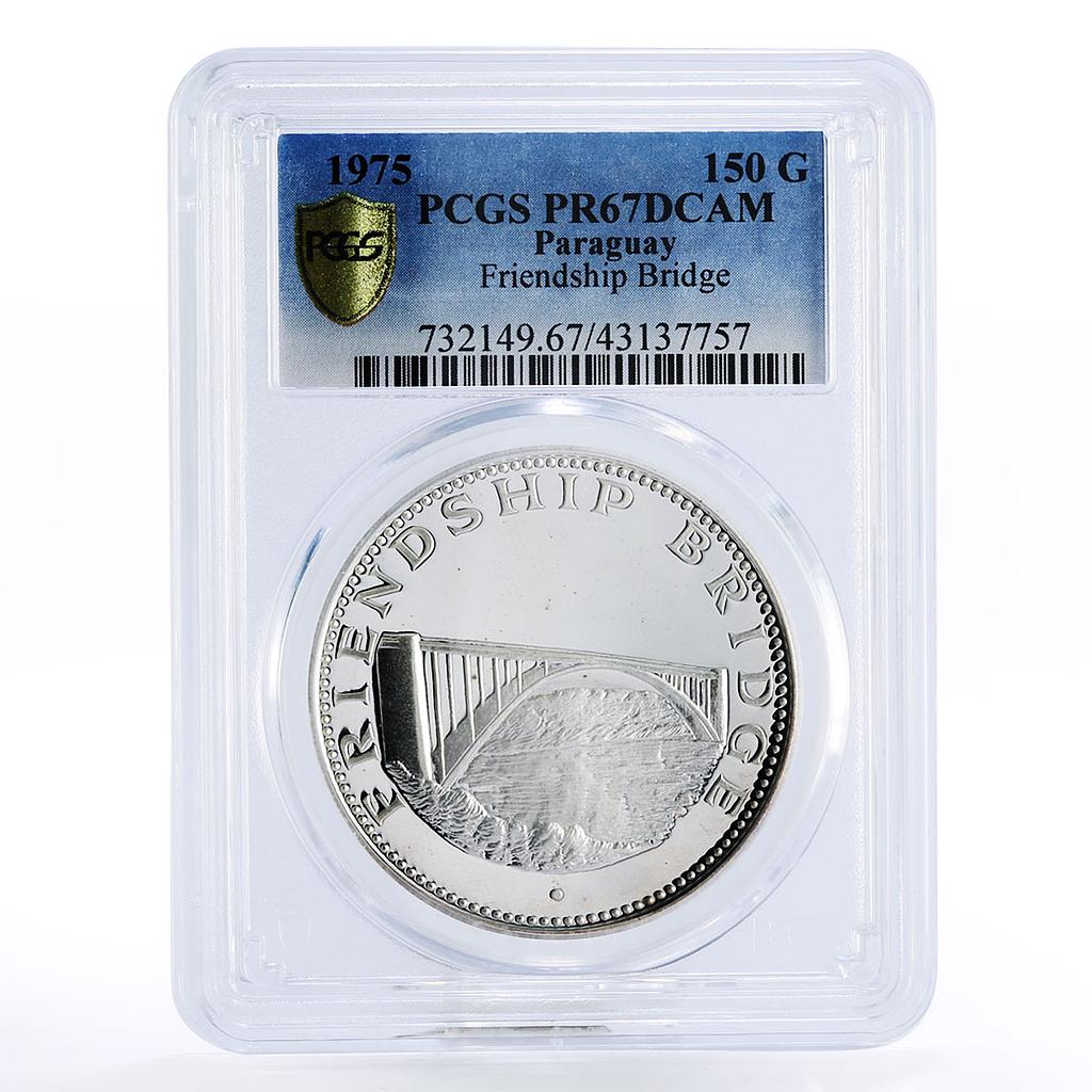 Paraguay 150 guaranies Friendship Bridge PR67 PCGS silver coin 1975