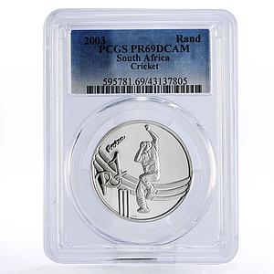 South Africa 1 rand Protea series Cricket World Cup PR69 PCGS silver coin 2003