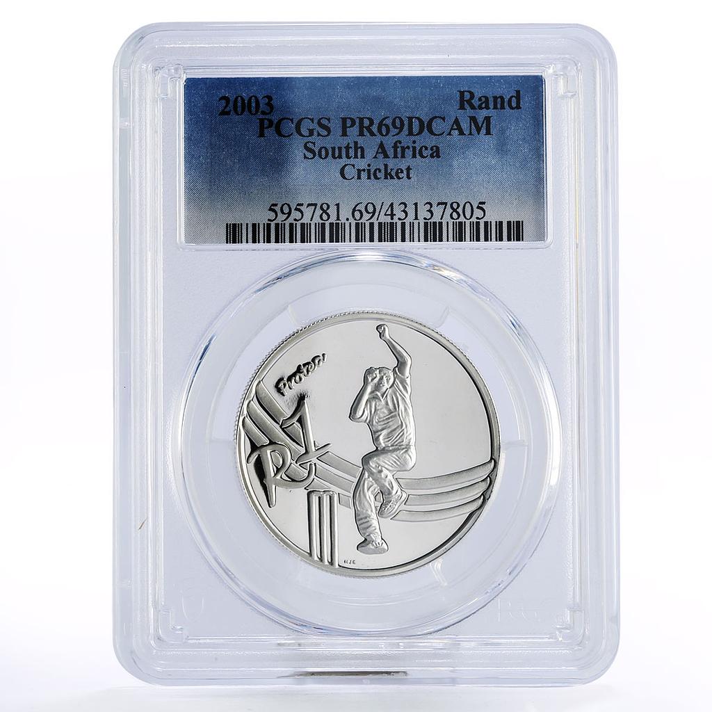 South Africa 1 rand Protea series Cricket World Cup PR69 PCGS silver coin 2003